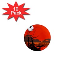 Tropical Birds Orange Sunset Landscape 1  Mini Magnet (10 Pack) 