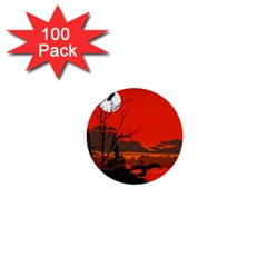 Tropical Birds Orange Sunset Landscape 1  Mini Buttons (100 Pack) 