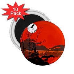 Tropical Birds Orange Sunset Landscape 2 25  Magnets (10 Pack) 