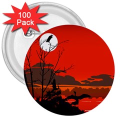 Tropical Birds Orange Sunset Landscape 3  Buttons (100 Pack) 