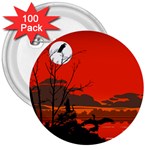 Tropical Birds Orange Sunset Landscape 3  Buttons (100 pack)  Front