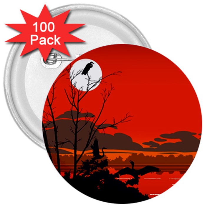 Tropical Birds Orange Sunset Landscape 3  Buttons (100 pack) 