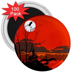 Tropical Birds Orange Sunset Landscape 3  Magnets (100 Pack) by WaltCurleeArt