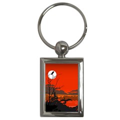 Tropical Birds Orange Sunset Landscape Key Chains (rectangle)  by WaltCurleeArt