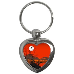 Tropical Birds Orange Sunset Landscape Key Chains (heart)  by WaltCurleeArt