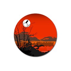 Tropical Birds Orange Sunset Landscape Magnet 3  (round) by WaltCurleeArt