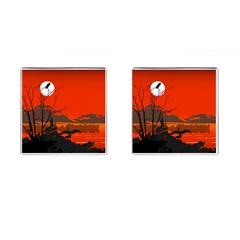 Tropical Birds Orange Sunset Landscape Cufflinks (square) by WaltCurleeArt