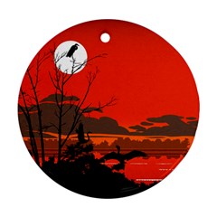 Tropical Birds Orange Sunset Landscape Round Ornament (two Sides) 