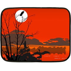 Tropical Birds Orange Sunset Landscape Double Sided Fleece Blanket (mini) 