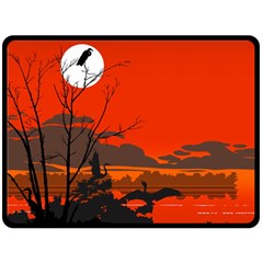 Tropical Birds Orange Sunset Landscape Fleece Blanket (large) 