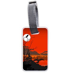 Tropical Birds Orange Sunset Landscape Luggage Tags (one Side)  by WaltCurleeArt