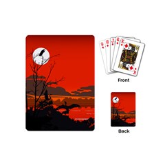 Tropical Birds Orange Sunset Landscape Playing Cards (mini)  by WaltCurleeArt