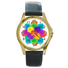 Flowes Collage Ornament Round Gold Metal Watch by dflcprints