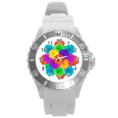 Flowes Collage Ornament Round Plastic Sport Watch (l) by dflcprints