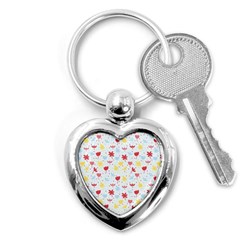 Seamless Colorful Flowers Pattern Key Chains (heart)  by TastefulDesigns