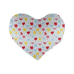 Seamless Colorful Flowers Pattern Standard 16  Premium Flano Heart Shape Cushions