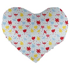 Seamless Colorful Flowers Pattern Large 19  Premium Flano Heart Shape Cushions by TastefulDesigns