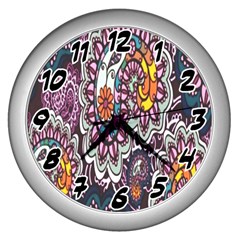 Ethnic Print Wall Clocks (silver) 