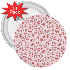 Red Seamless Floral Pattern 3  Buttons (10 Pack)  by TastefulDesigns