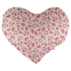 Red Seamless Floral Pattern Large 19  Premium Heart Shape Cushions by TastefulDesigns