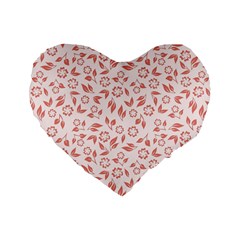 Red Seamless Floral Pattern Standard 16  Premium Flano Heart Shape Cushions by TastefulDesigns