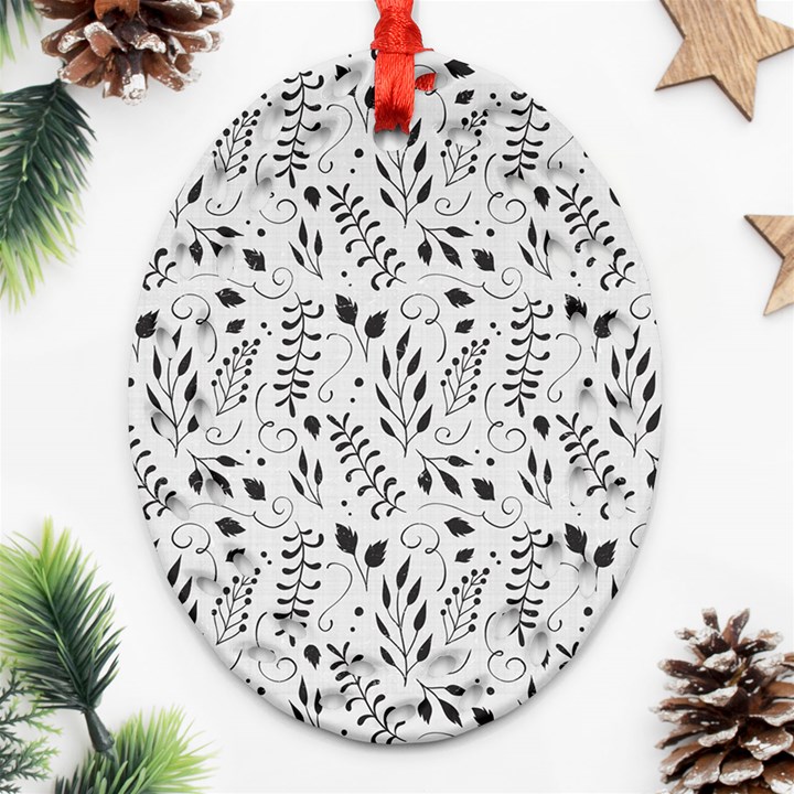 Hand Painted Floral Pattern Ornament (Oval Filigree) 