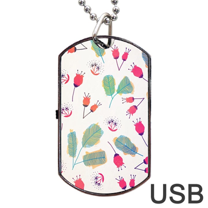 Hand Drawn Flowers Background Dog Tag USB Flash (One Side)