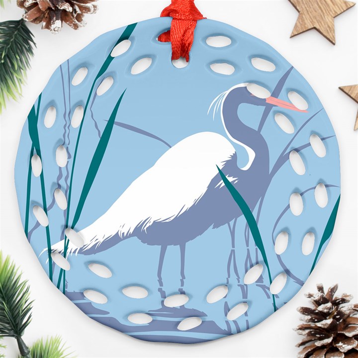 Egret Round Filigree Ornament (2Side)