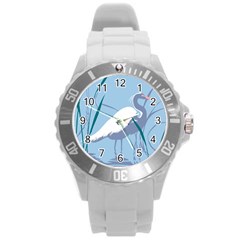 Egret Round Plastic Sport Watch (l) by WaltCurleeArt