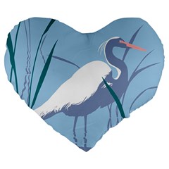 Egret Large 19  Premium Heart Shape Cushions by WaltCurleeArt