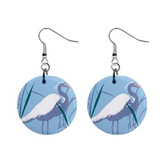 Egret Mini Button Earrings by WaltCurleeArt