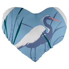 Egret Large 19  Premium Flano Heart Shape Cushions by WaltCurleeArt