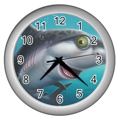 Sharky Wall Clocks (silver)  by WaltCurleeArt