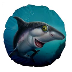 Sharky  Large 18  Premium Round Cushions by WaltCurleeArt