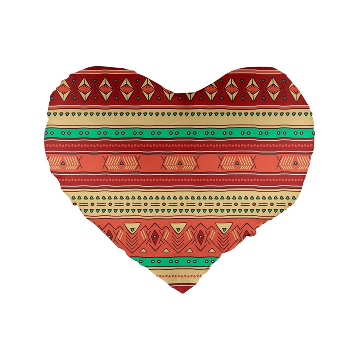 Hand Drawn Ethnic Shapes Pattern Standard 16  Premium Flano Heart Shape Cushions