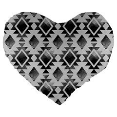 Hand Painted Black Ethnic Pattern Large 19  Premium Heart Shape Cushions by TastefulDesigns