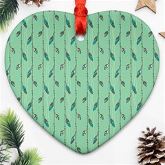 Seamless Lines And Feathers Pattern Ornament (heart)  by TastefulDesigns