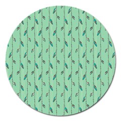 Seamless Lines And Feathers Pattern Magnet 5  (round) by TastefulDesigns