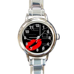 Greetings From Dubai  Red Lipstick Kiss Black Postcard Uae United Arab Emirates Round Italian Charm Watch by yoursparklingshop