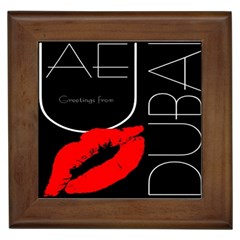 Greetings From Dubai  Red Lipstick Kiss Black Postcard Uae United Arab Emirates Framed Tiles by yoursparklingshop