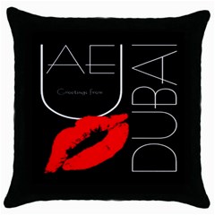 Greetings From Dubai  Red Lipstick Kiss Black Postcard Uae United Arab Emirates Throw Pillow Case (black) by yoursparklingshop