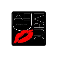 Greetings From Dubai  Red Lipstick Kiss Black Postcard Uae United Arab Emirates Square Magnet by yoursparklingshop