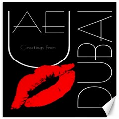 Greetings From Dubai  Red Lipstick Kiss Black Postcard Uae United Arab Emirates Canvas 12  X 12   by yoursparklingshop