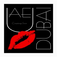 Greetings From Dubai  Red Lipstick Kiss Black Postcard Uae United Arab Emirates Medium Glasses Cloth (2-side) by yoursparklingshop