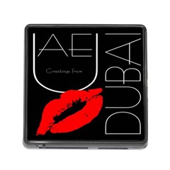 Greetings From Dubai  Red Lipstick Kiss Black Postcard Uae United Arab Emirates Memory Card Reader (square) by yoursparklingshop