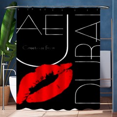 Greetings From Dubai  Red Lipstick Kiss Black Postcard Uae United Arab Emirates Shower Curtain 60  X 72  (medium)  by yoursparklingshop