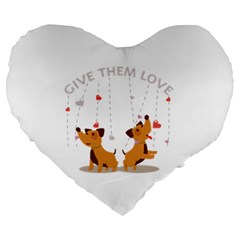 Give Them Love Large 19  Premium Flano Heart Shape Cushions by TastefulDesigns