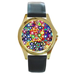 Star Of David Round Gold Metal Watch by SugaPlumsEmporium