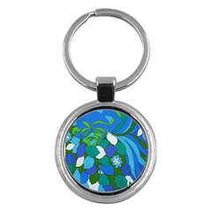 60s Blue Floral Key Chains (round)  by TCH01