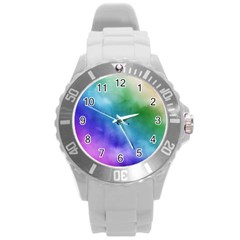 Rainbow Watercolor Round Plastic Sport Watch (l) by StuffOrSomething